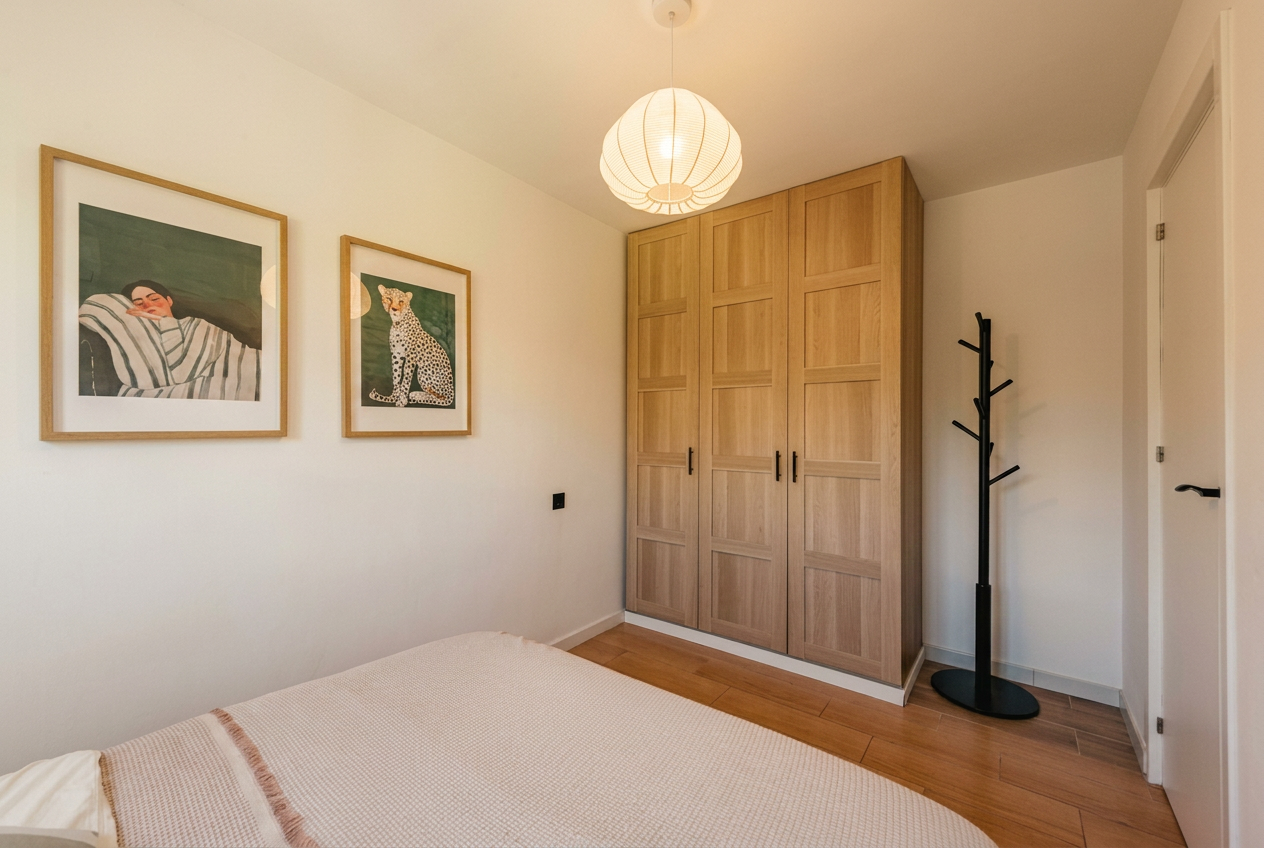 Bedroom wardrobe and artwork