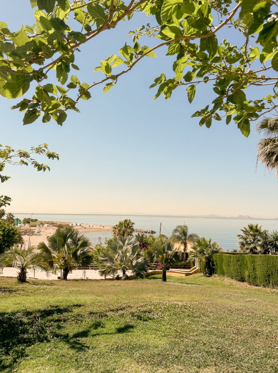 Garden view over the palms towards Playa del Cristo